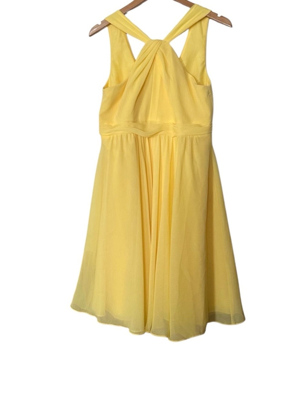 David’s Bridal Halter Neck A-Line Dress Size 12 Yellow Bridesmaid Chiffon Flowy